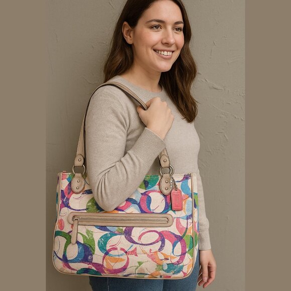 Coach, Multicolor Signature “C” Print Tote Bag, M1373-31141E , Canvas & Patent - Picture 4 of 14